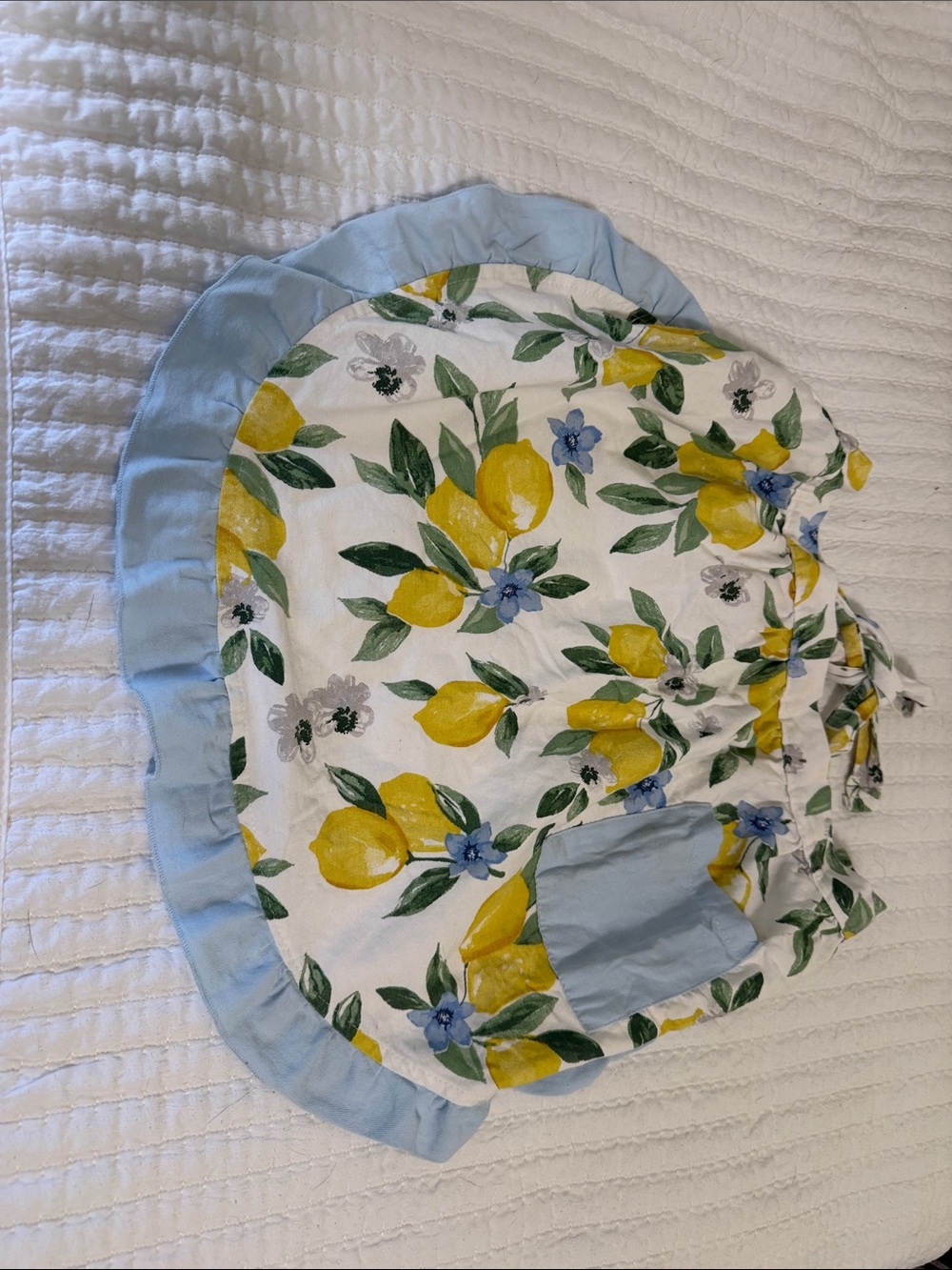 Lemon Print Cooking Apron  with Light Blue Trim